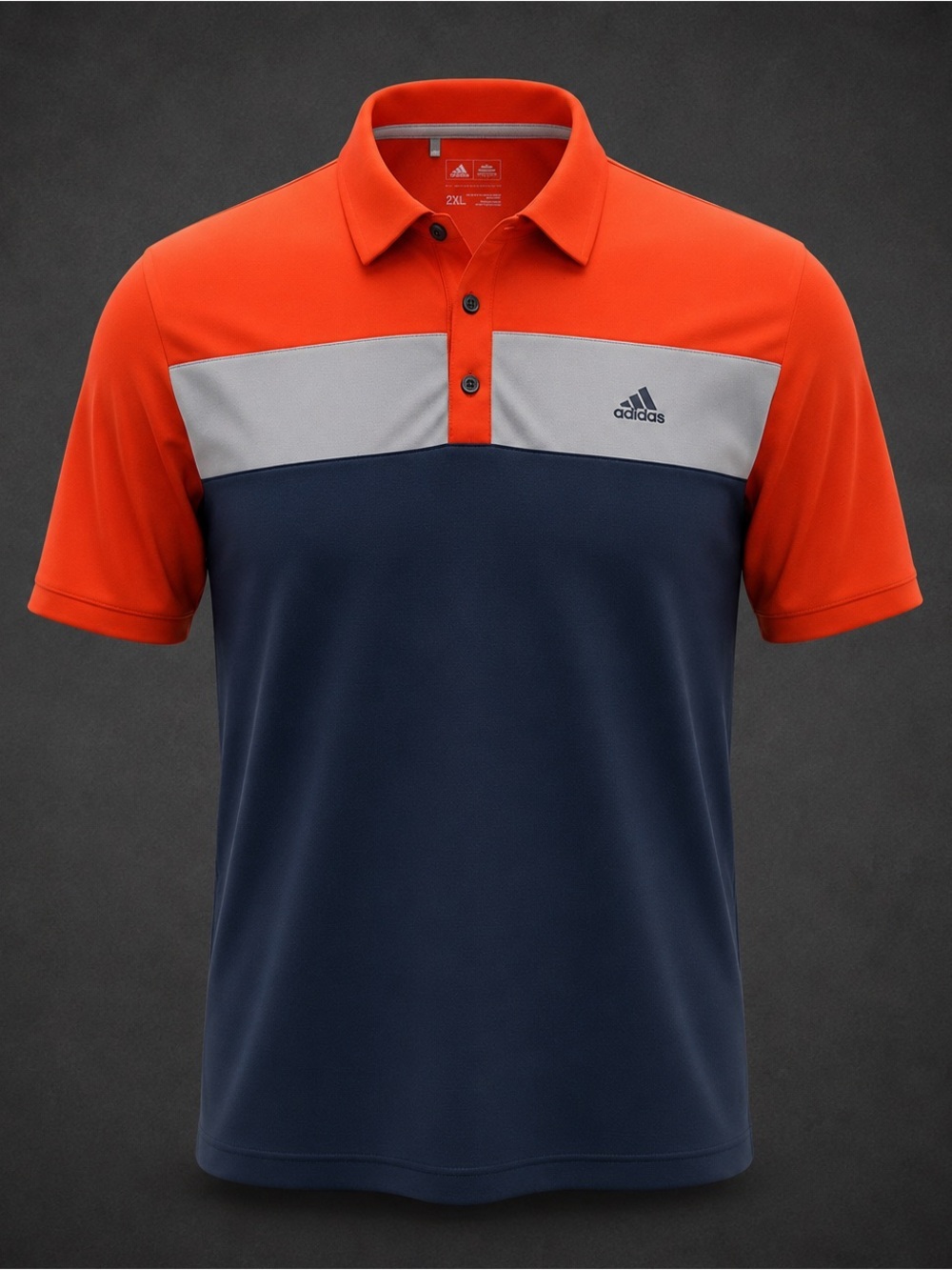 Adidas Golf Polo Shirt Men 2XL Orange Navy Colorblock Performance Stretch